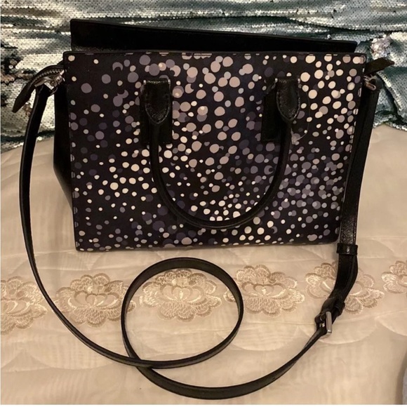 Kate spade cameron soiree dot medium satchel purse black gray white - Picture 2 of 6